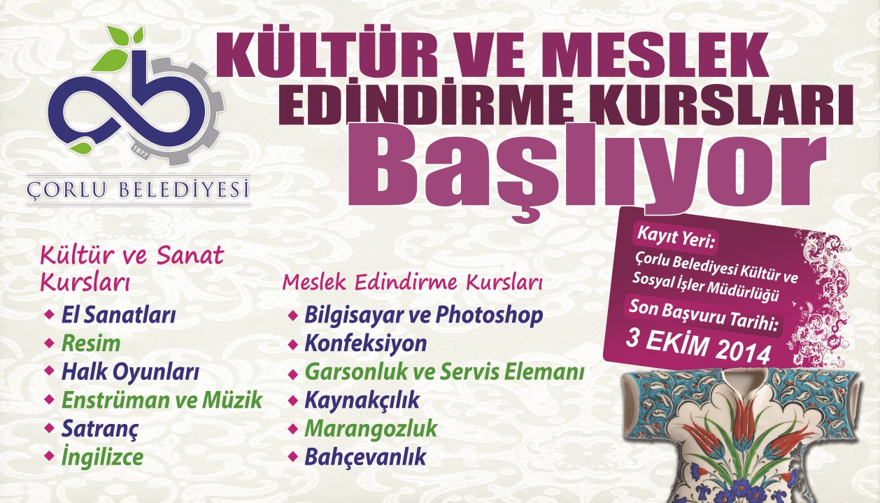 K�lt�r Sanat ve Meslek Edindirme Kurslar� Ba�l�yor